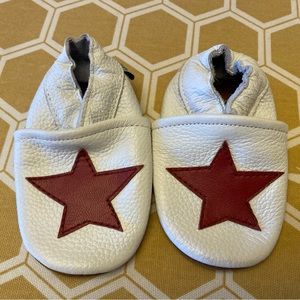 Augusta Baby Leather soft sole shoes, white with red stars. holiday or anytime.